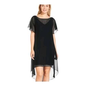 Adrianna Papell Black Chiffon Flutter Sleeve A-Line Dress Size L